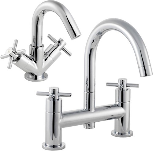Basin Mixer & Bath Filler Tap Set (Chrome). technical image