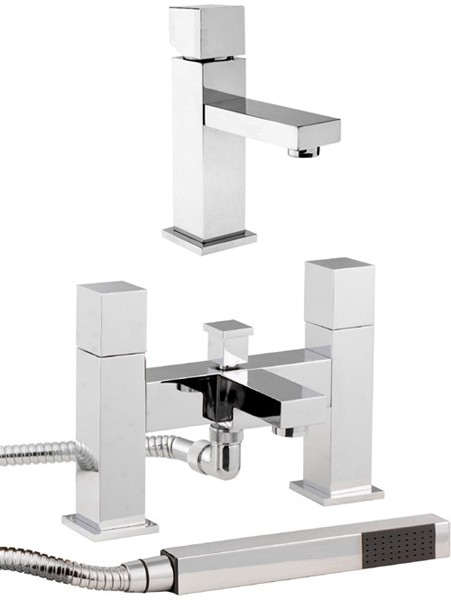 Basin Mixer & Bath Shower Mixer Tap Set (Free Shower Kit). technical image