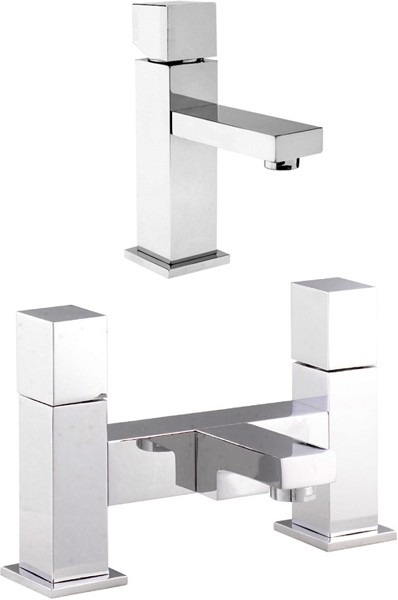 Basin Mixer & Bath Filler Tap Set (Chrome). technical image