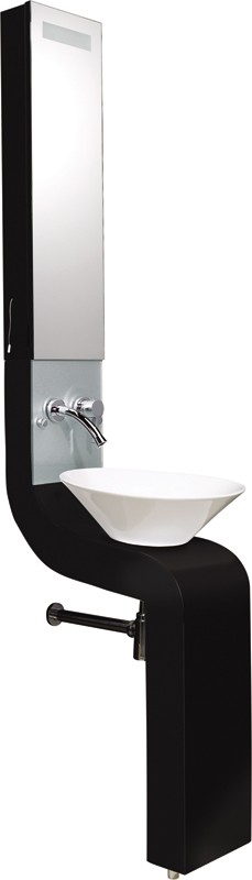 Vanity Unit With Cabinet, Basin & Tap (Black).  250x2010mm. technical image