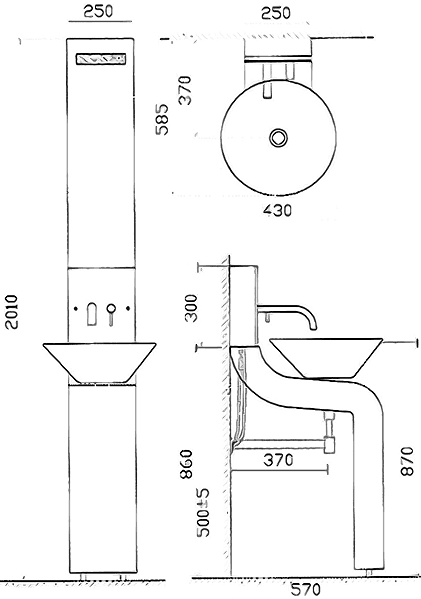 Vanity Unit With Cabinet, Basin & Tap (Black).  250x2010mm. technical image
