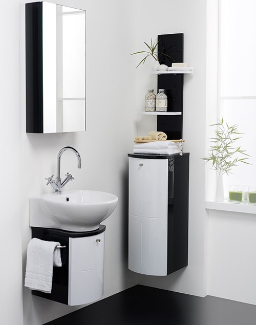Wall Hung Bathroom Furniture Pack (Black & White). technical image