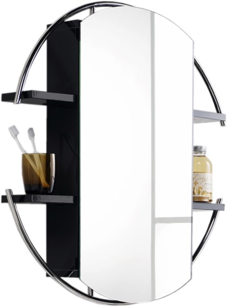 Round Mirror Cabinet & Shelves (Black). 740mm. technical image