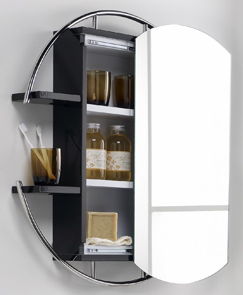 Round Mirror Cabinet & Shelves (Black). 740mm. technical image