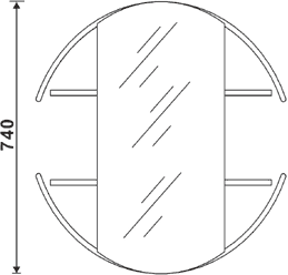 Round Mirror Cabinet & Shelves (Black). 740mm. technical image