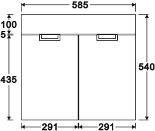 Wall Hung Vanity Set (Black & White). 585x540x440mm. technical image