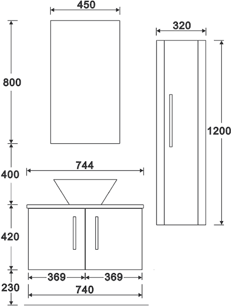 Wall Hung Furniture Pack (White Granite Worktop). technical image
