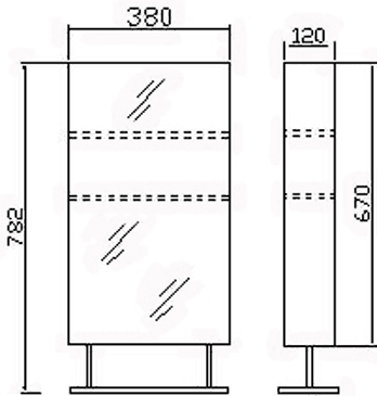 Baltimore stainless steel mirror bathroom cabinet. technical image