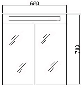 Tucson Mirror Bathroom Cabinet & Light. 620x700mm. technical image