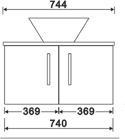 Wall Vanity Unit With Granite Top & Basin. 740x435mm. technical image
