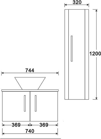 Wall Hung Furniture Pack (White Granite Worktop). technical image