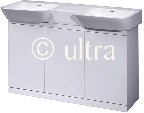 Vanity Unit With Double Ceramic Basin (White). 1200x695x500mm. technical image
