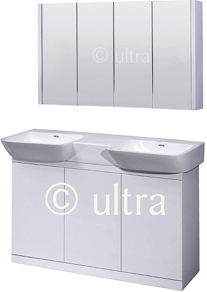 Bathroom Furniture Set With Double Basin (White). technical image