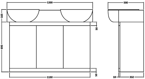 Bathroom Furniture Set With Double Basin (White). technical image