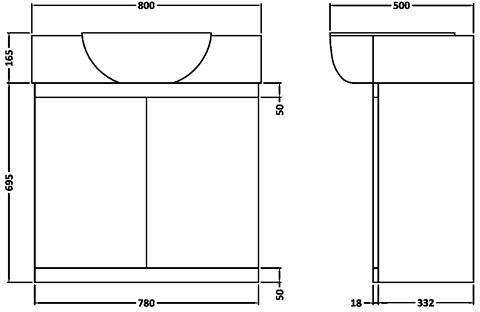 Bathroom Furniture Set (White). technical image