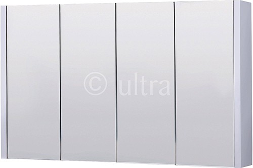 Mirror Bathroom Cabinet, 4 Doors (White). 1200x650x100mm. technical image