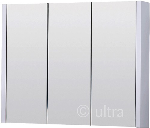 Mirror Bathroom Cabinet, 3 Doors (White). 900x650x100mm. technical image
