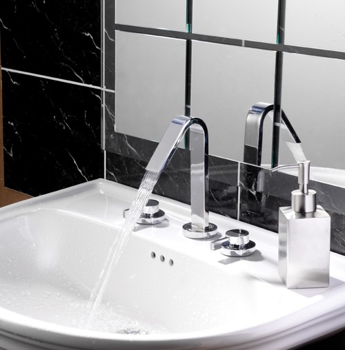 3 Tap hole Basin Mixer with pop up waste, swivel spout. technical image