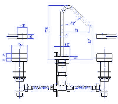 3 Tap hole Basin Mixer with pop up waste, swivel spout. technical image