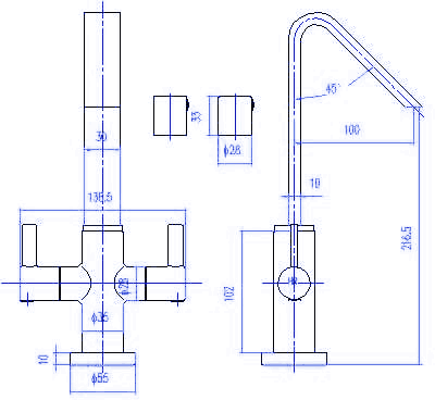 Cruciform Mono Basin Mixer Tap With Pop Up Waste. technical image