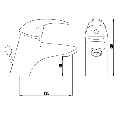 Single lever mono basin mixer tap with pop-up waste. technical image