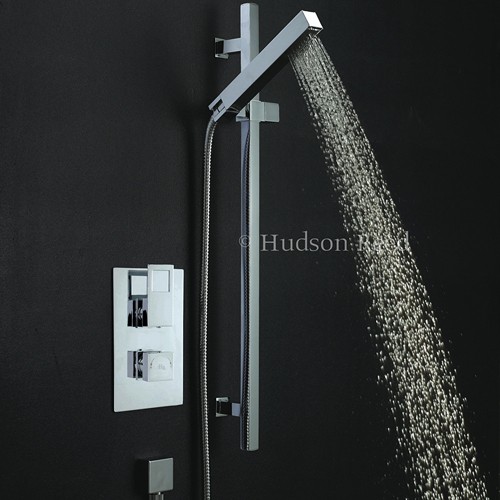 Twin Thermostatic Shower Valve & Slide Rail Kit (Chrome). technical image