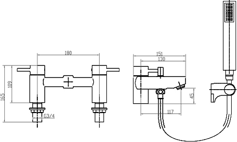 Basin & Bath Shower Mixer Tap Set (Free Shower Kit). technical image