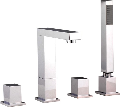 4 Tap Hole Bath Mixer With Hose Retainer And Shower Kit. technical image