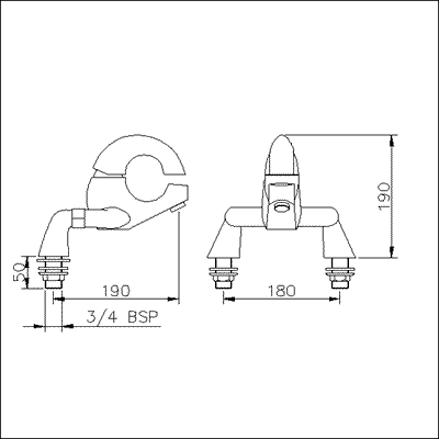 Single lever deck mounted bath filler technical image