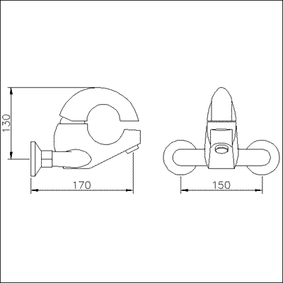 Single lever wall mounted bath filler technical image