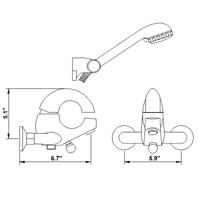 Single lever wall mounted bath shower mixer technical image