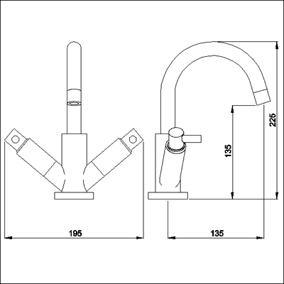 Mono basin mixer with small spout and pop up waste. technical image