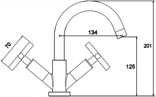 X head mono basin mixer with small spout and pop up waste. technical image