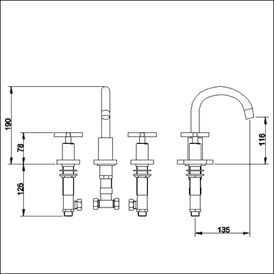 X head 3 Tap hole basin mixer with small spout and pop up waste. technical image