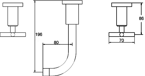 X head 3 Tap hole wall mounted bath filler with small spout. technical image