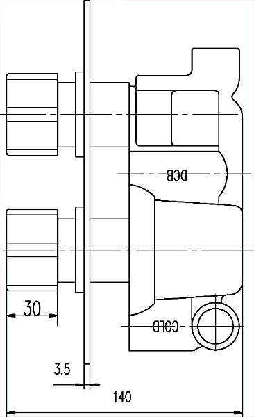 Twin Concealed Thermostatic Shower Valve, Polymer With ABS Trim Set. technical image