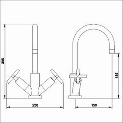 Mono basin mixer with swivel spout and pop up waste. technical image
