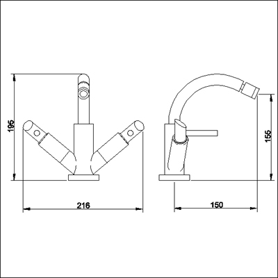 Mono bidet mixer with pop up waste. technical image