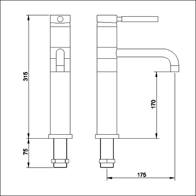 Single lever high rise mixer, swivel spout (gold) technical image