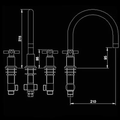 Cross head 3 Tap Hole Bath Filler technical image