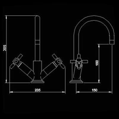 Cross head Mono Basin Mixer + Pop up Waste technical image