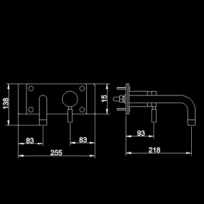 Wall mounted bath mixer technical image