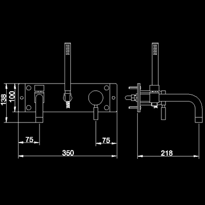 Wall mounted bath shower mixer + shower kit technical image