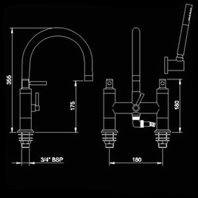 Lever Bath Shower Mixer with Swivel Spout technical image