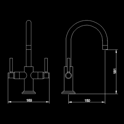 Tec cruciform sink mixer technical image