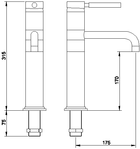 High rise mixer with swivel spout technical image