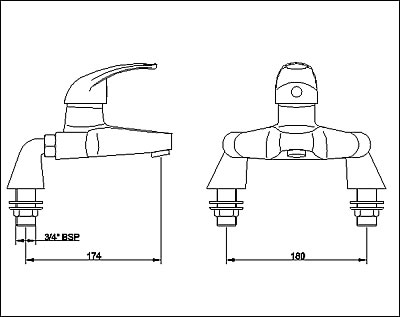 Single lever deck mounted bath filler. technical image