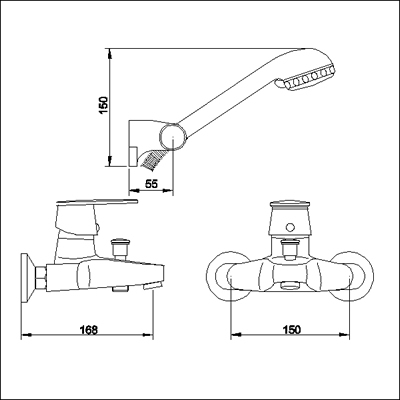 Single lever wall mounted bath shower mixer. technical image