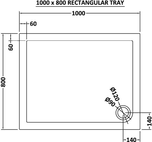 Easy Plumb Rectangular Shower Tray. 1000x800x40mm. technical image