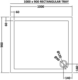 Easy Plumb Rectangular Shower Tray. 1000x900x40mm. technical image